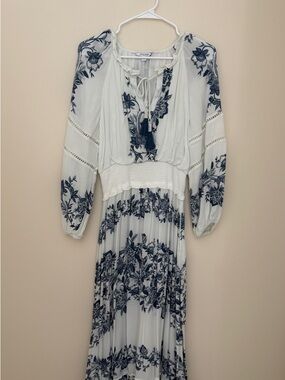 Chico's White Maxi Dress with Navy Floral Print